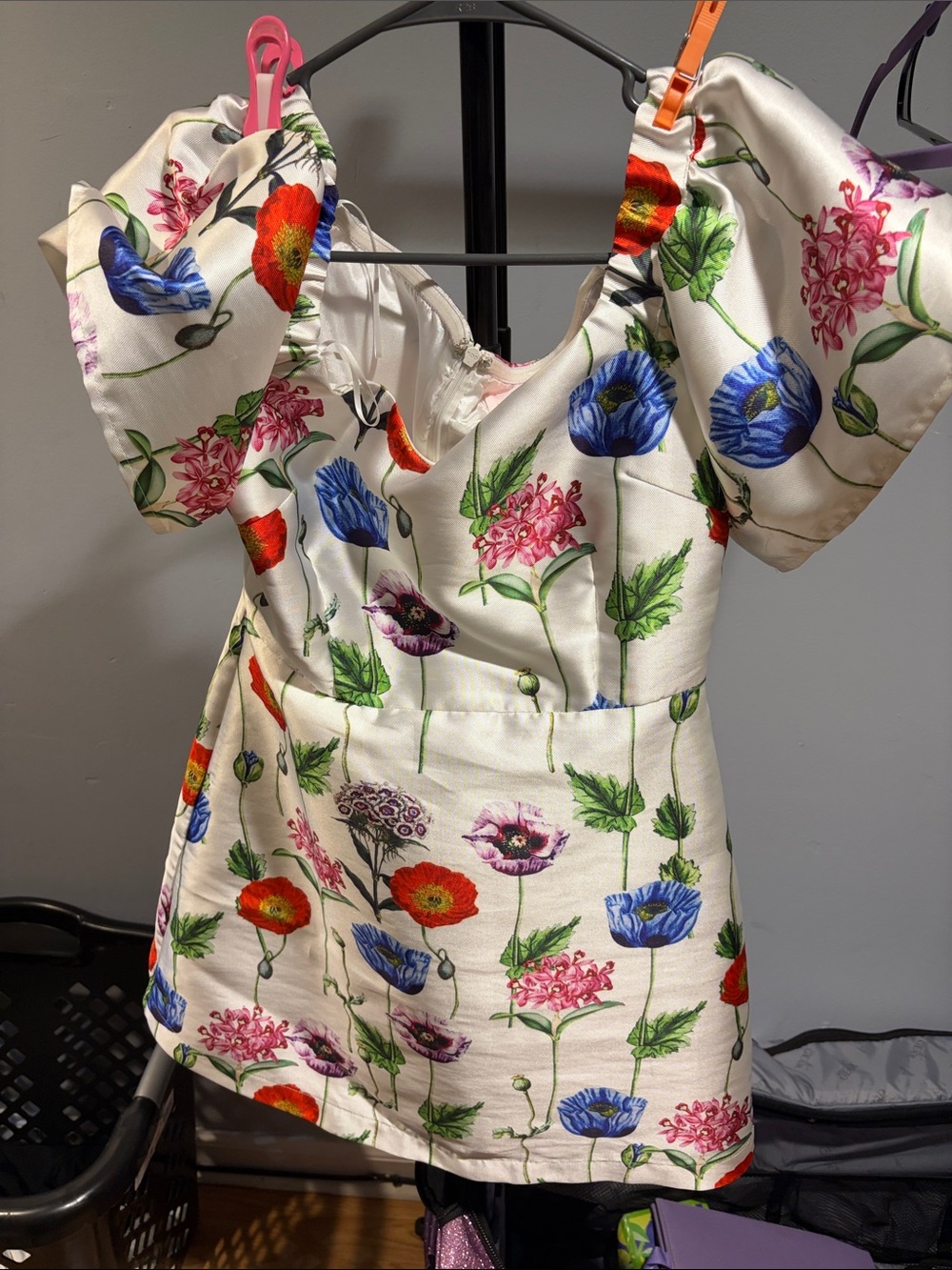 re:named White Floral Puff-Sleeve Mini Dress